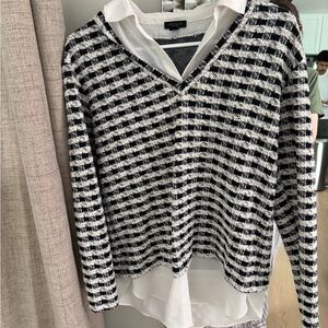 Ann Taylor Black and White Long Sleeve Top